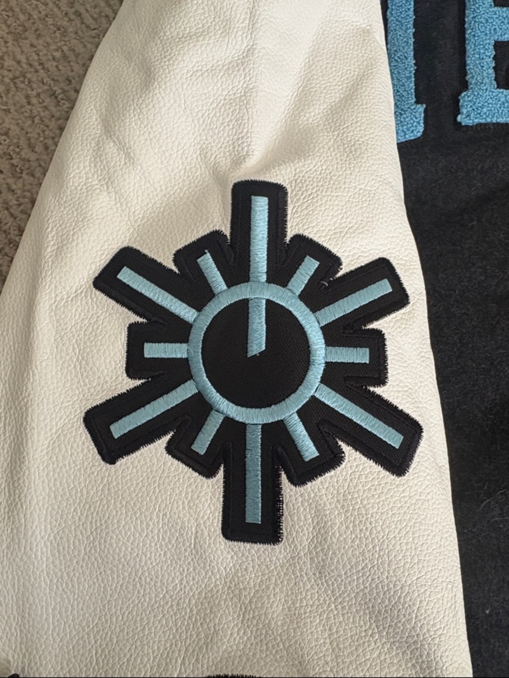 Black and White Varsity Jacket with Blue Appliqué - Picture 7 of 15